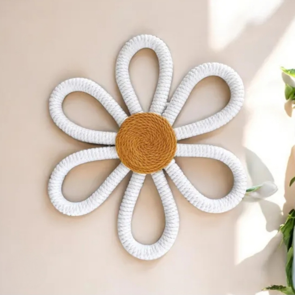 White and Brown Rope Flower Wall Decor